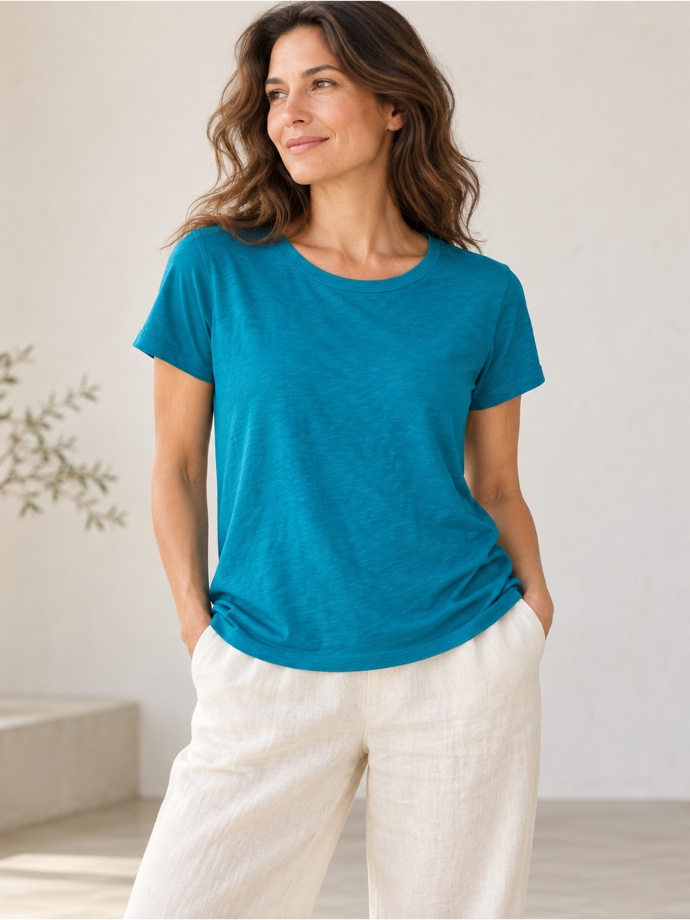 Eileen Fisher Teal Organic Cotton Short Sleeve Tee Size S NWOT